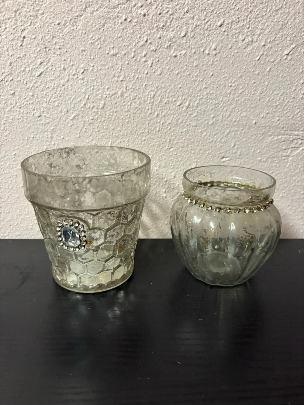 Mercury Glass Votive Candle Holders Set of 2 Rhinestone Wedding Decor